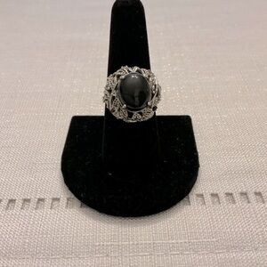 Black Spinel Sterling Silver Ring